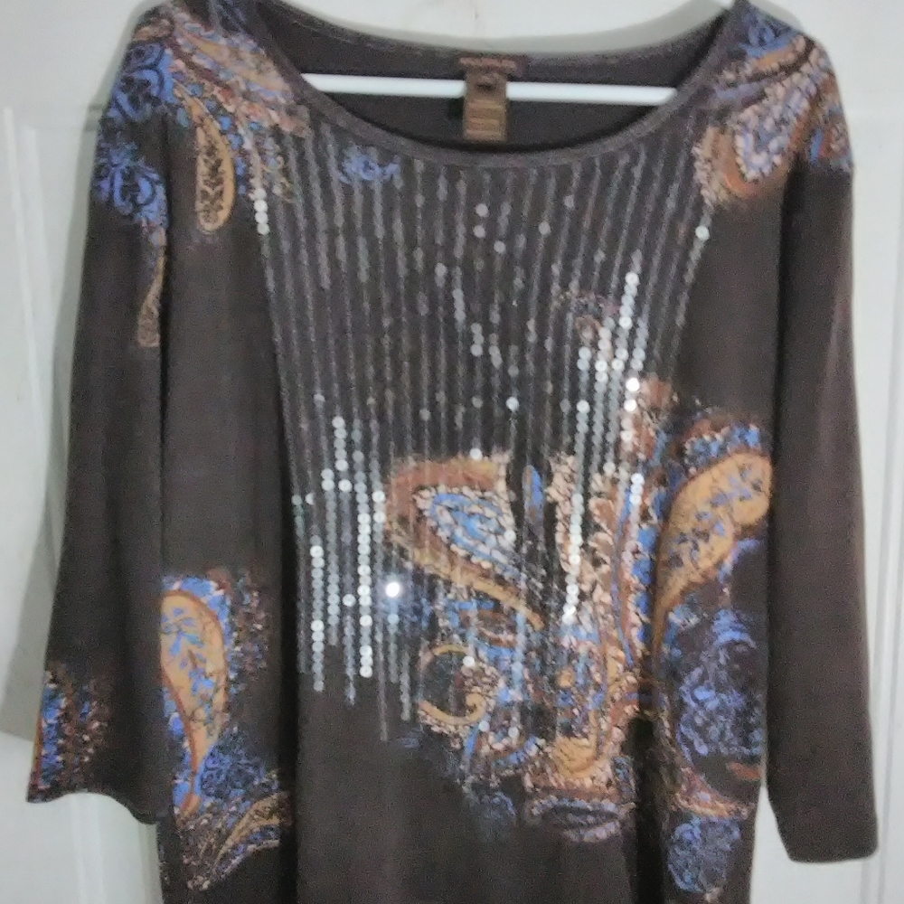 Women's brown pullover sequin shirt